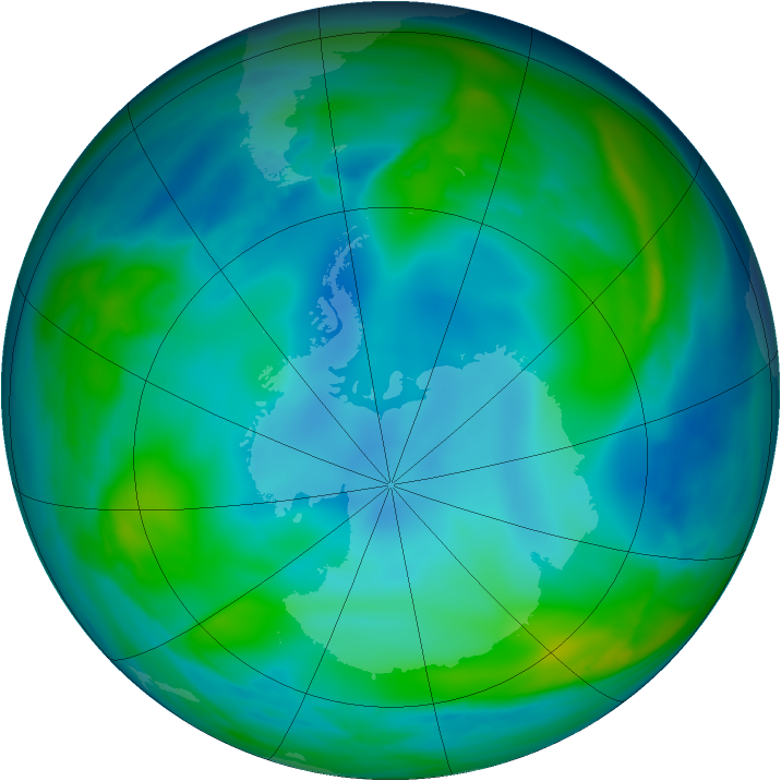 Antarctic ozone map for 02 June 2007